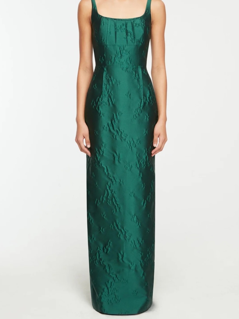 Emelia Wickstead Sharon Sleeveless Ditsy Metallic Floral Jacquard Column Gown